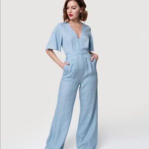 Beautiful airy baby blue wide leg jumpsuit